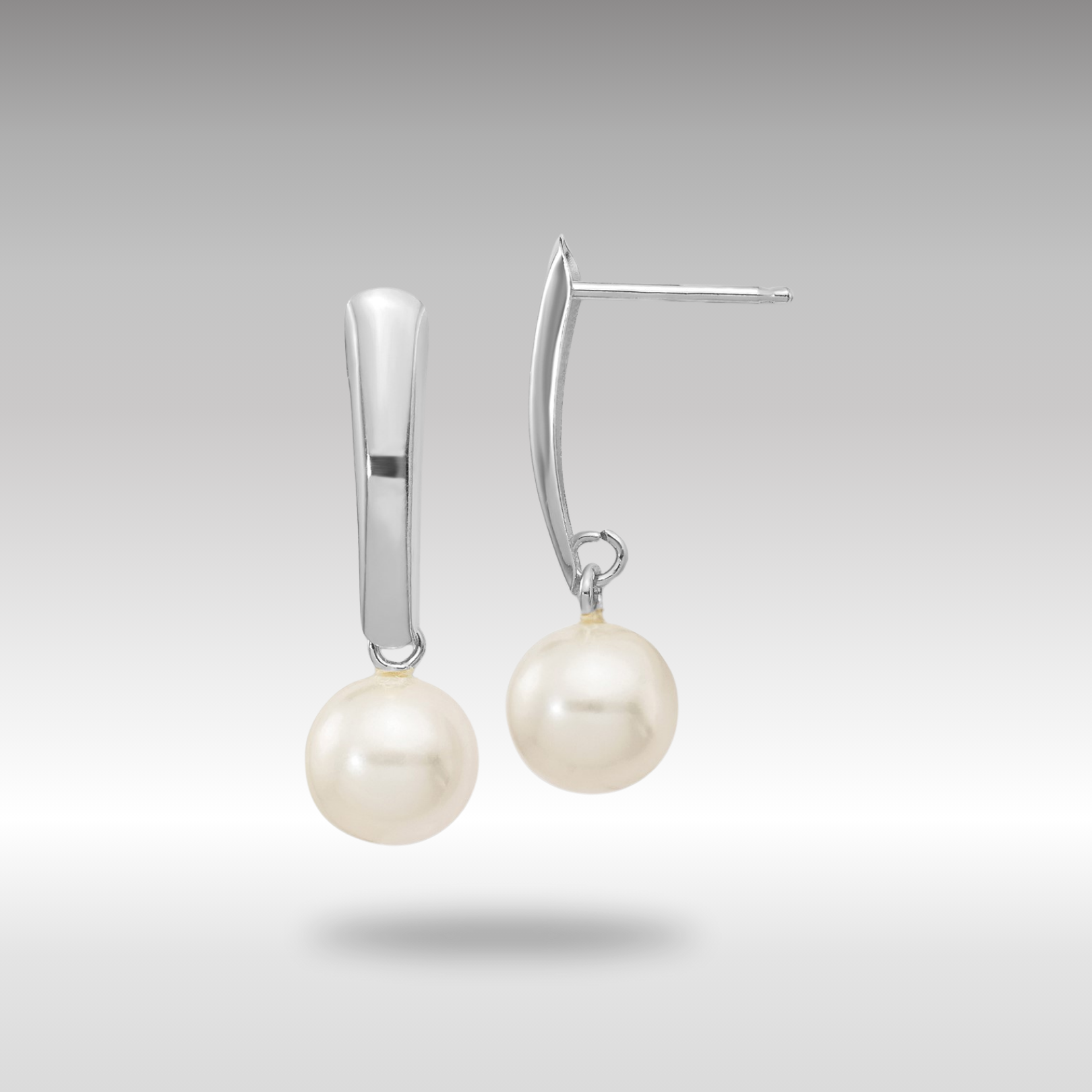 White Gold 6-7mm Round White FWC Pearl Dangle Earrings Model-XFW263E - Charlie & Co. Jewelry