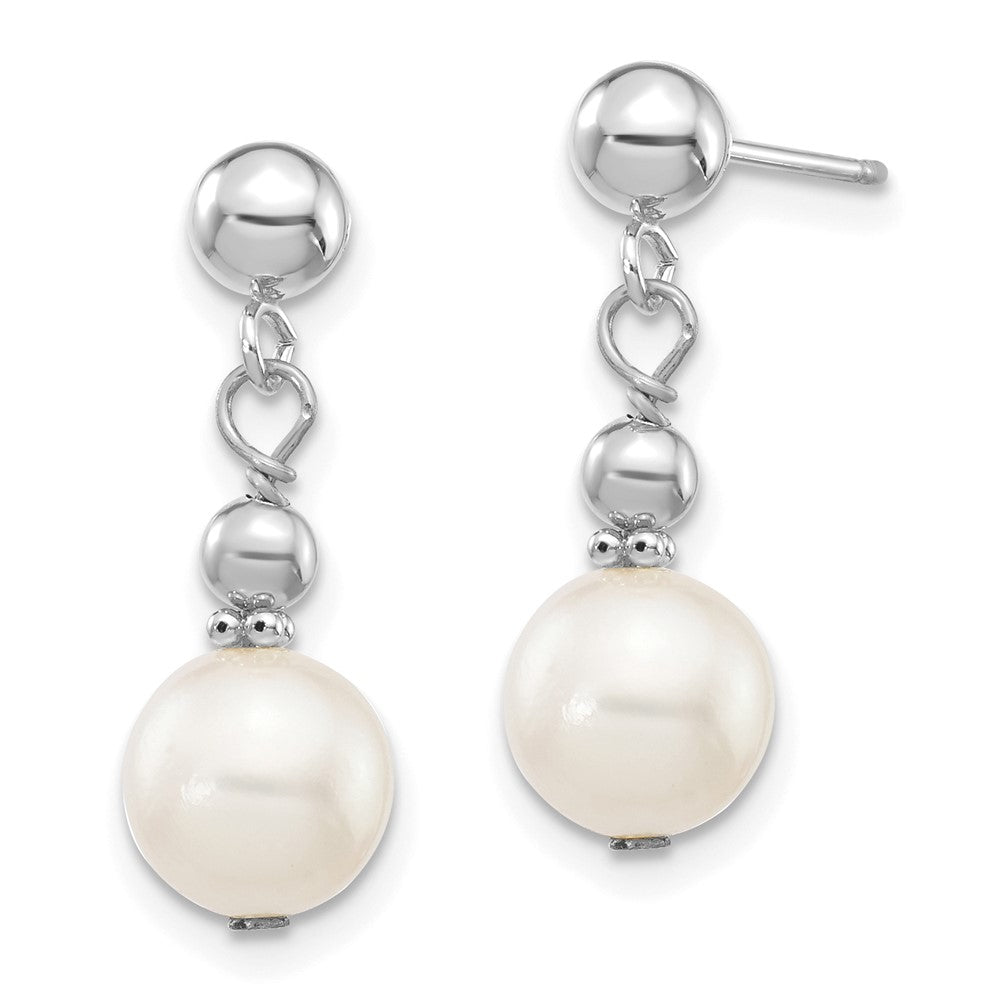 White Gold 7-8mm White Semi-round Freshwater Cultured Pearl Dangle Post Earrings Model-XFW564 - Charlie & Co. Jewelry