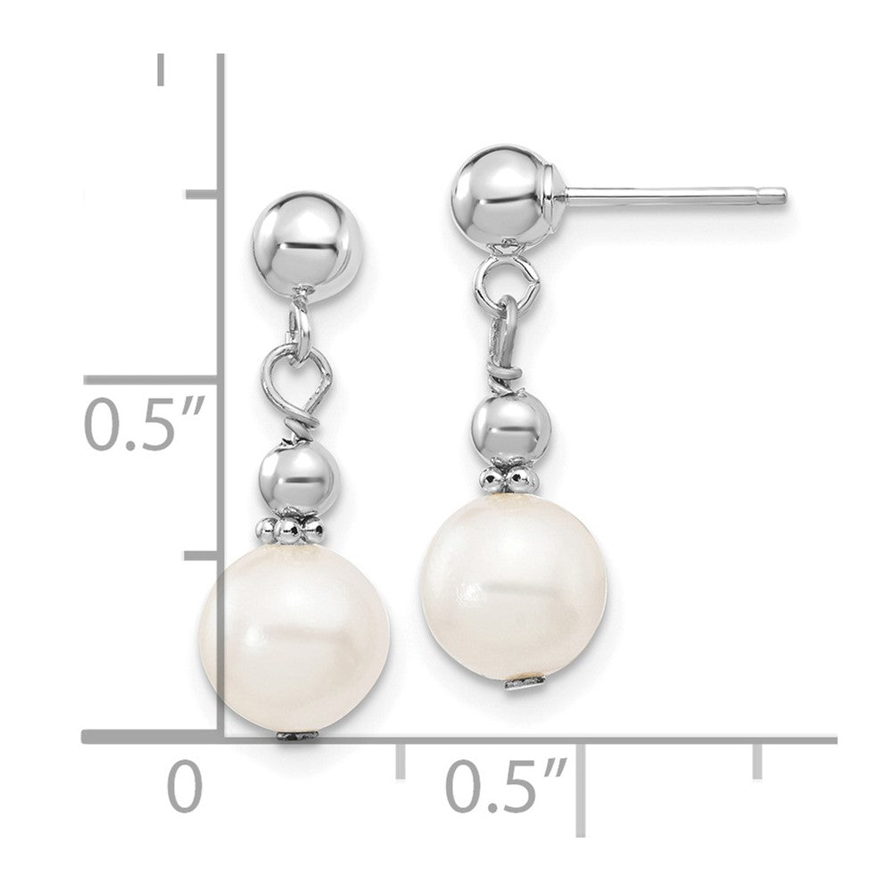 White Gold 7-8mm White Semi-round Freshwater Cultured Pearl Dangle Post Earrings Model-XFW564 - Charlie & Co. Jewelry