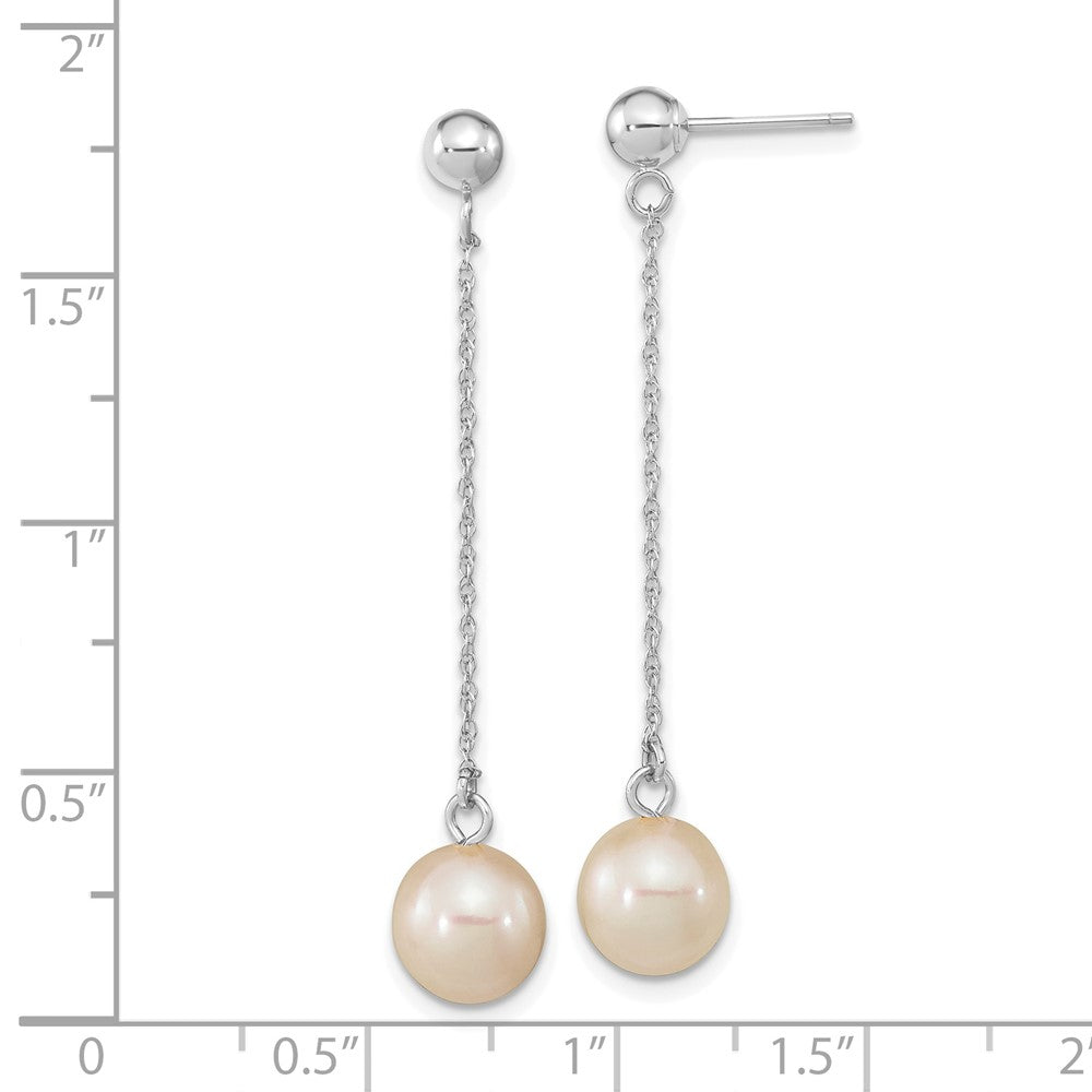 White Gold 7-8mm White Round Freshwater Cultured Pearl Dangle Post Earrings Model-XFW652E - Charlie & Co. Jewelry