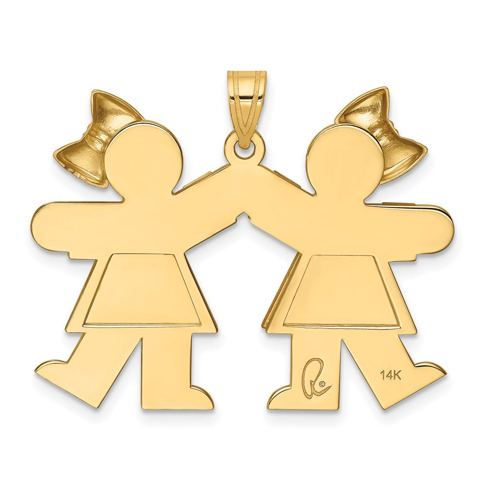 Charlie & Co Jewelry | 14k Solid Engravable Large Double Girls With Bows Charm - Model XK298