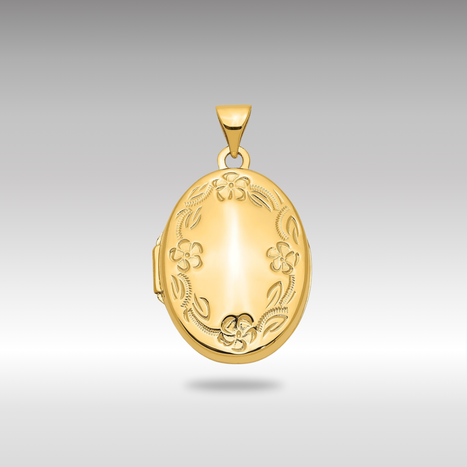 Gold Hand Engraved Floral Oval Locket Pendant - Model XL113 - Charlie & Co. Jewelry