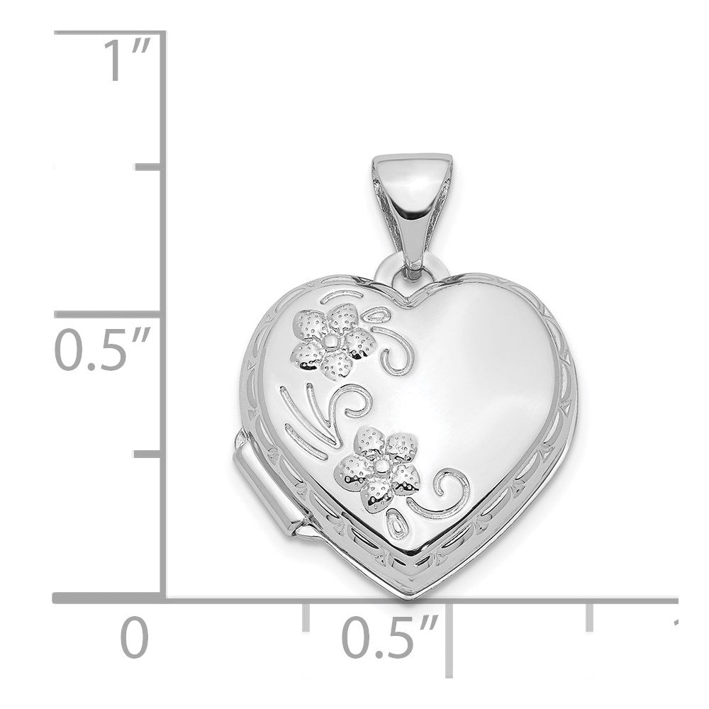 White Gold Polished Reversible Floral Heart Locket Pendant - Model XL306 - Charlie & Co. Jewelry