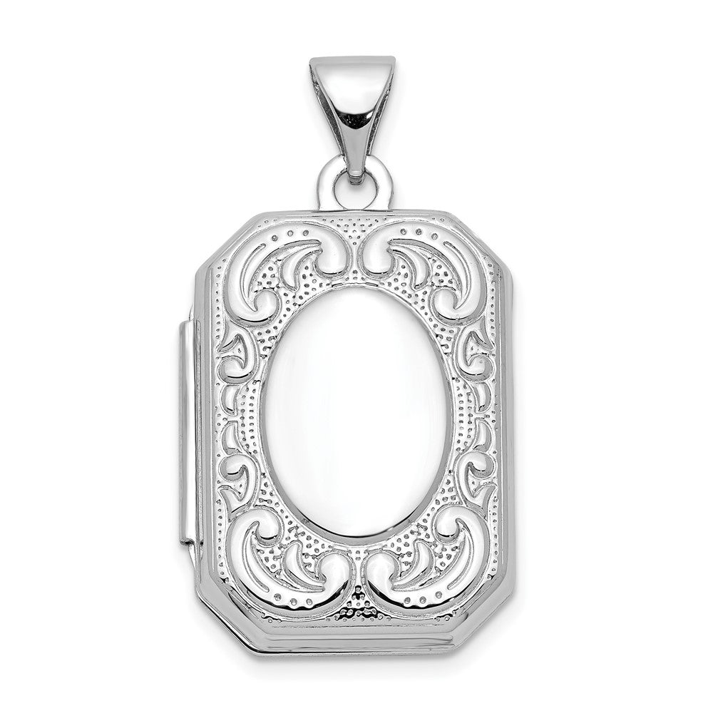 14K White Gold 20mm Book Scroll Border Locket - Model XL558