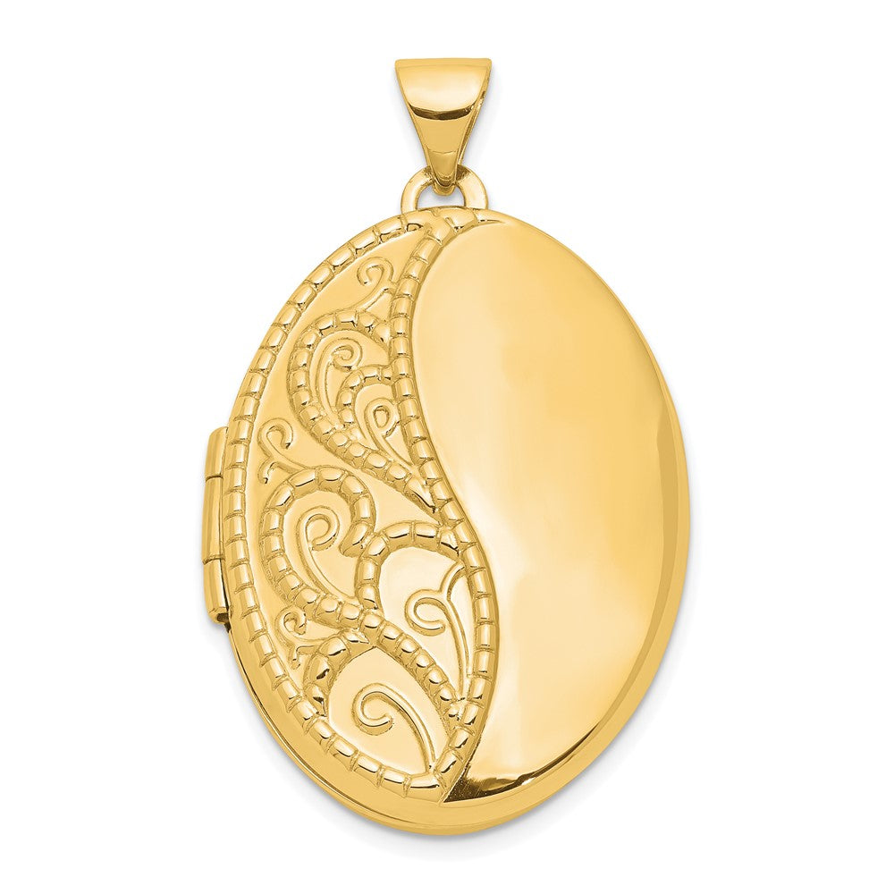 Charlie & Co Jewelry | 14ky 26mm Oval 1/2 Hand Engraved Locket - Model XL623