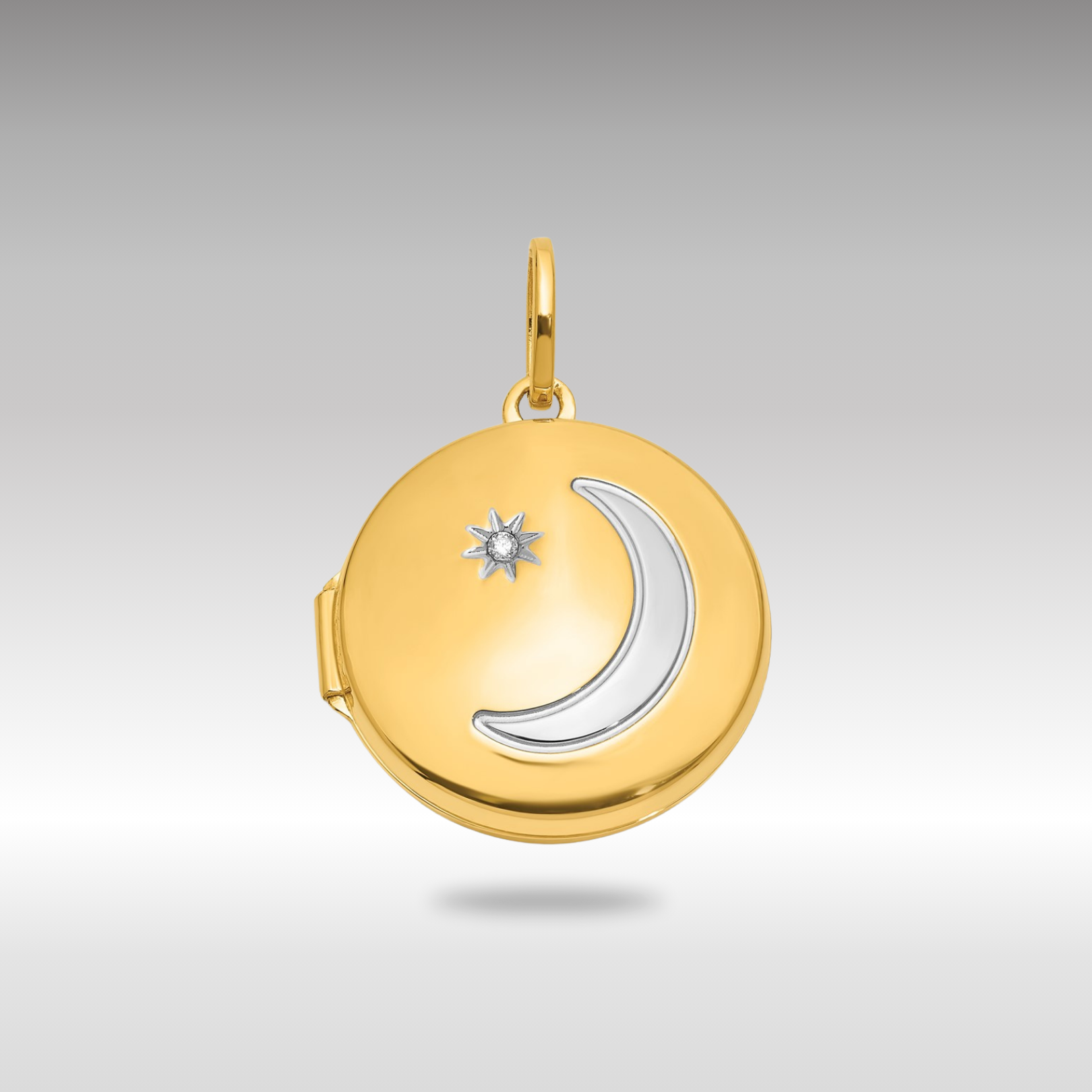 Gold Polished and Textured Moon and Stars Pendant Necklace Model-XL867 - Charlie & Co. Jewelry