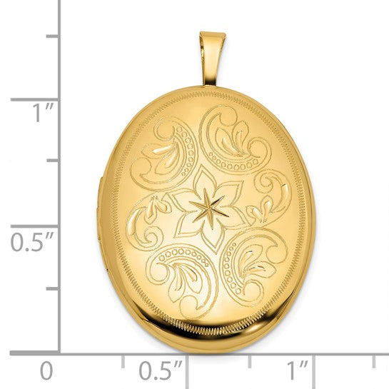 14k Polished Floral Scrolled 20mm Oval Locket - Model XL871