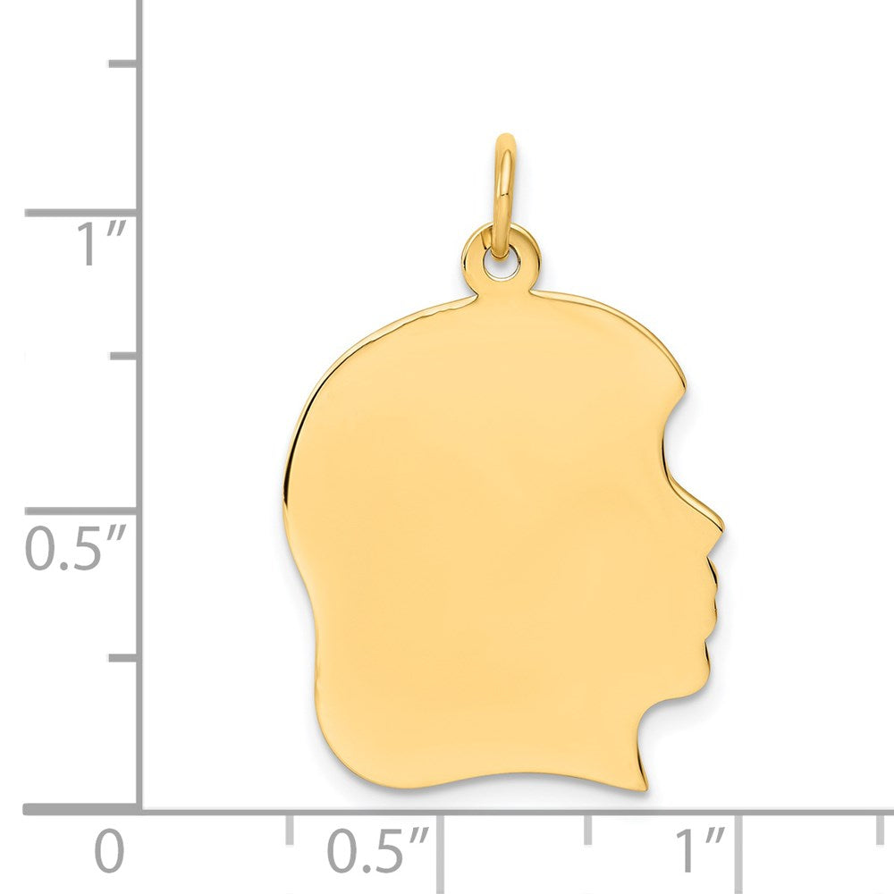 Charlie & Co Jewelry | 14k Plain Large .027 Gauge Facing Right Engravable Girl Head Charm - Model XM117/27