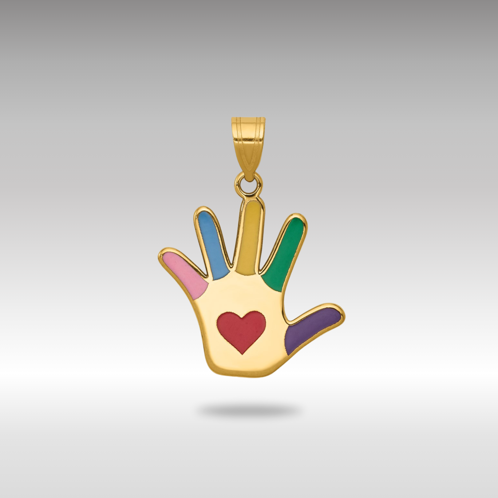 Gold Colorful Enameled Autism Awareness Heart Handprint Necklace Pendant - Charlie & Co. Jewelry