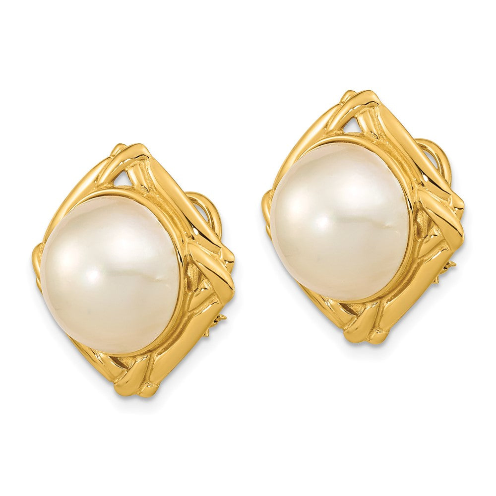 Gold 13-14mm White Mabe Saltwater Cultured Pearl Omega Back Earrings - Model XMP100 - Charlie & Co. Jewelry