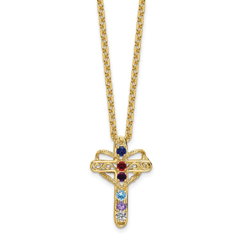 Charlie & Co Jewelry | 14k Genuine 6 Stone Mother's Cross Pendant - Model XMP5/6GY