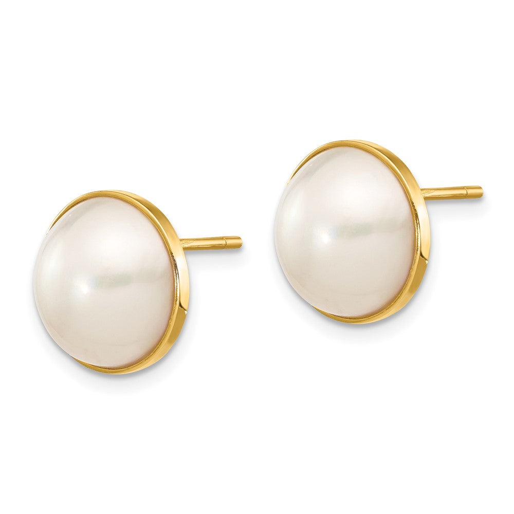 Gold 9-10mm White Freshwater Cultured Mabe Pearl Post Earrings - Model XMP96 - Charlie & Co. Jewelry