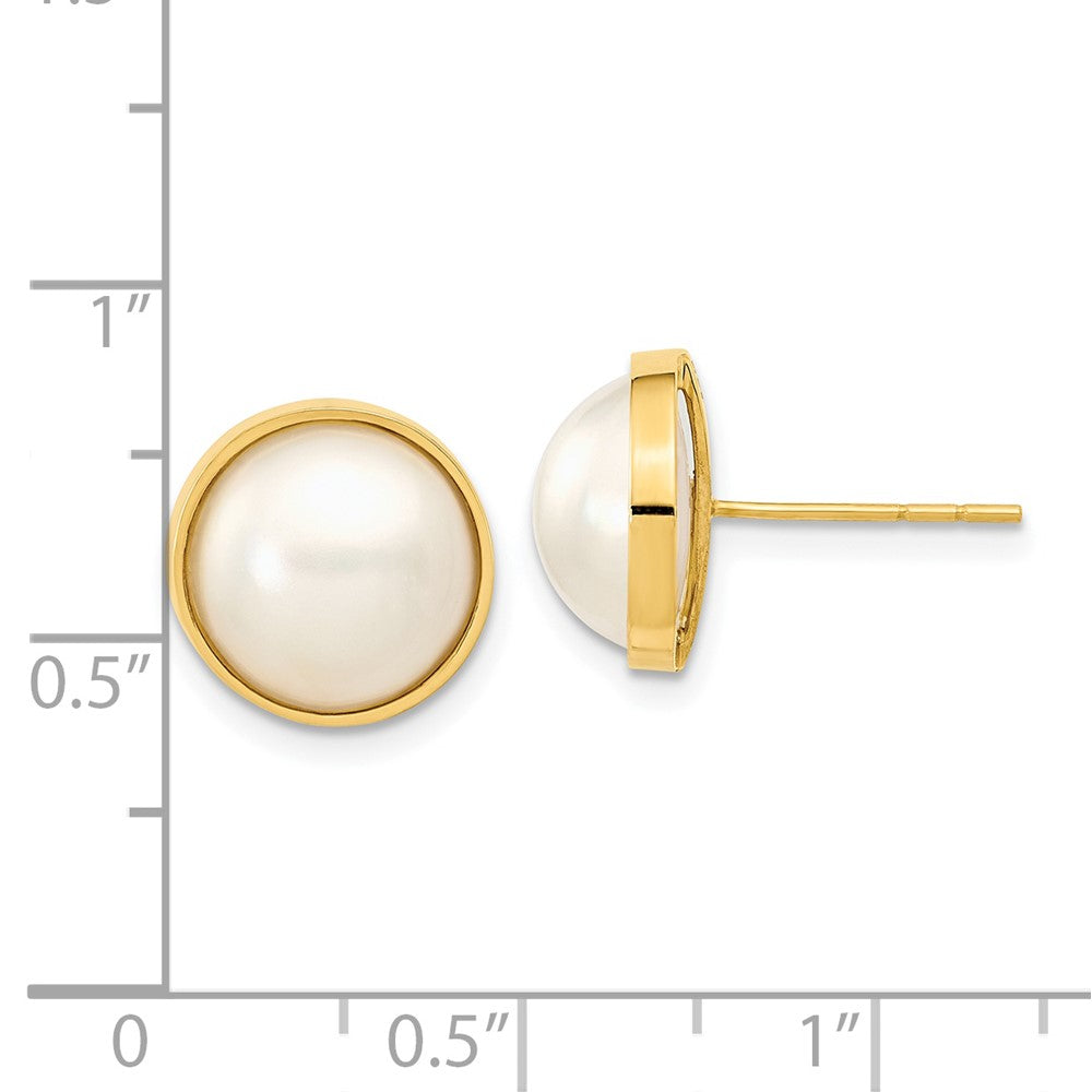Gold 9-10mm White Freshwater Cultured Mabe Pearl Post Earrings - Model XMP96 - Charlie & Co. Jewelry