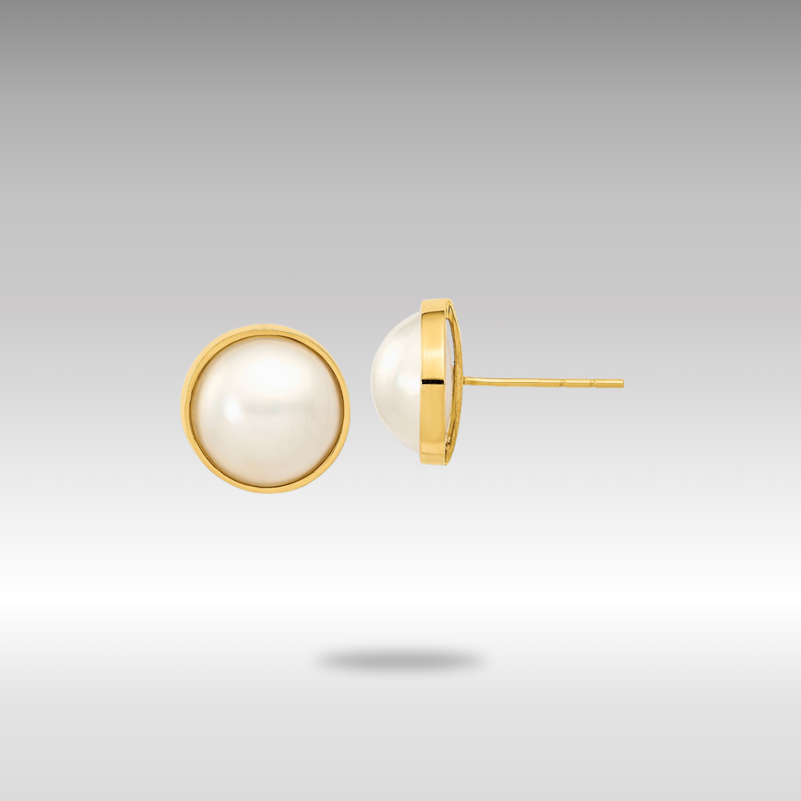Gold 9-10mm White Freshwater Cultured Mabe Pearl Post Earrings - Model XMP96 - Charlie & Co. Jewelry