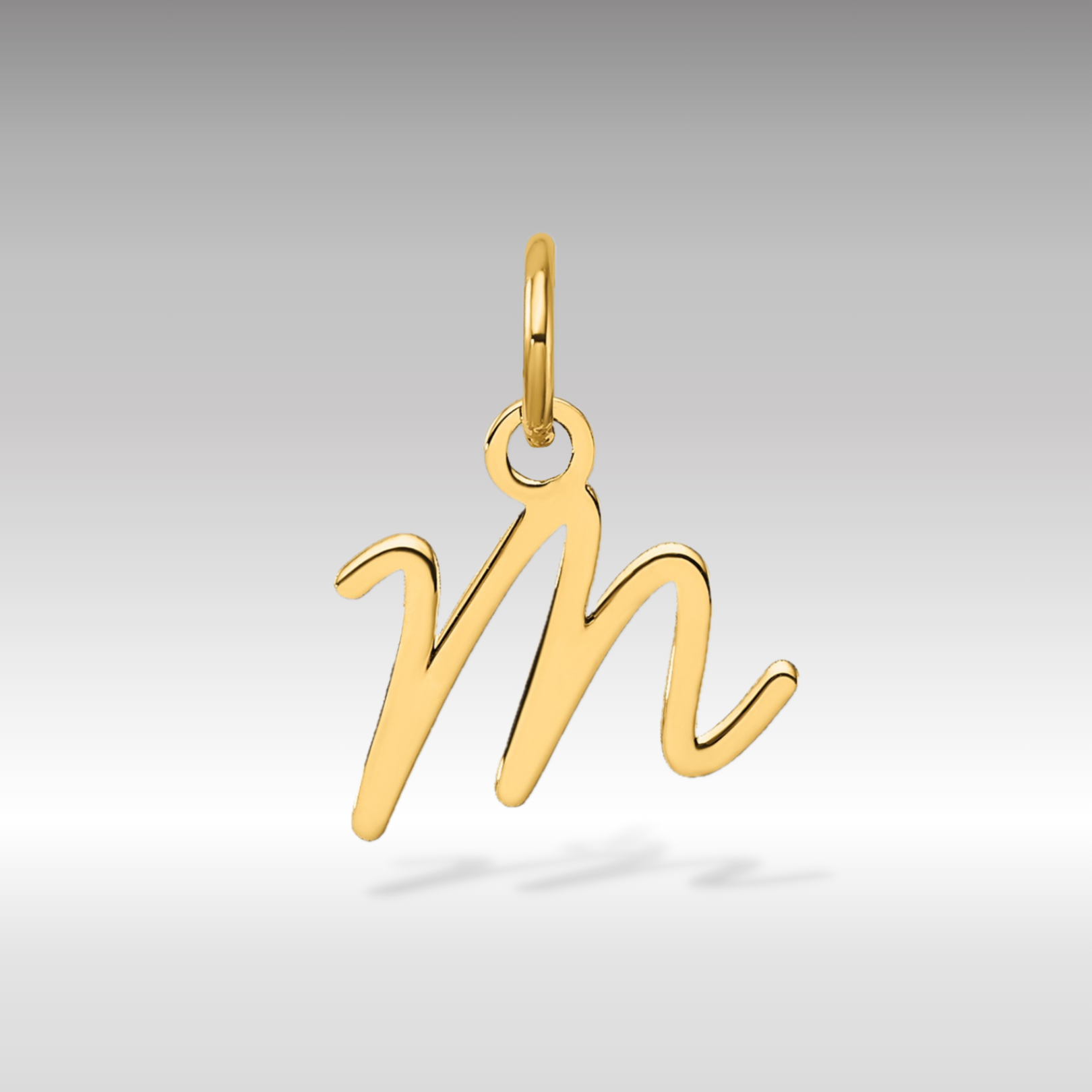 14K Gold Small Script Letter "M" Initial Pendant - Charlie & Co. Jewelry