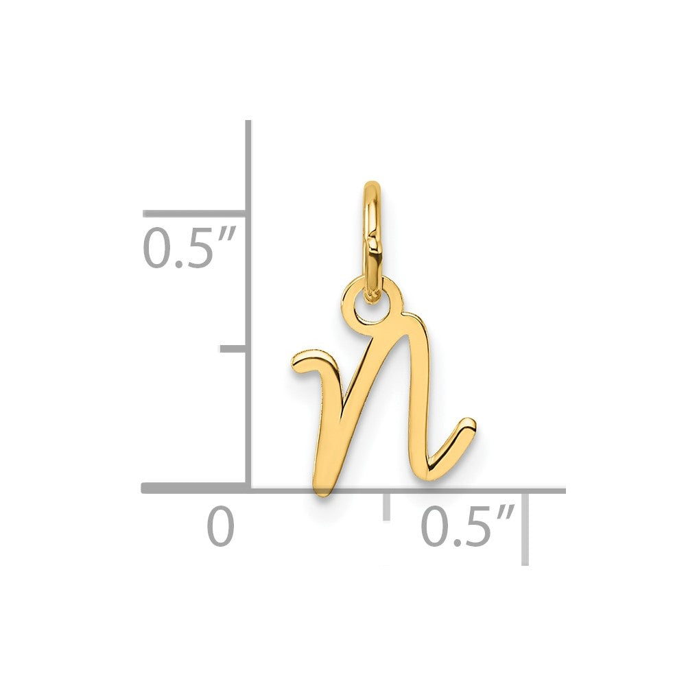 14K Gold Small Script Letter "N" Initial Pendant - Charlie & Co. Jewelry