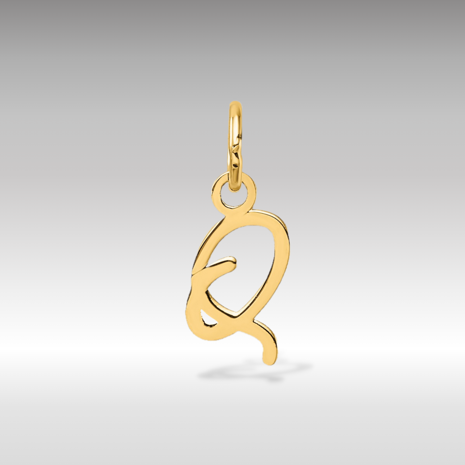 14K Gold Small Script Letter "Q" Initial Pendant - Charlie & Co. Jewelry