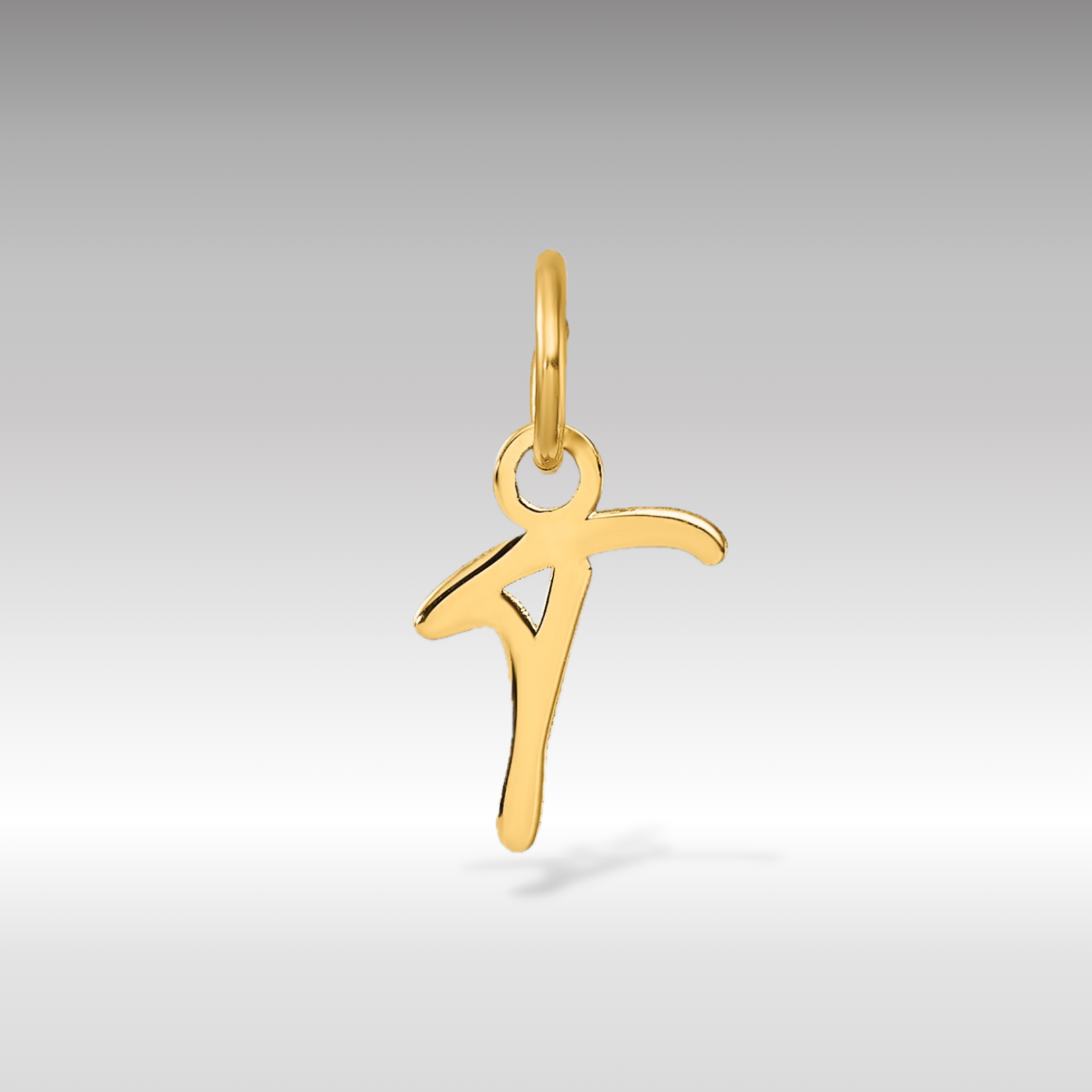14K Gold Small Script Letter "T" Initial Pendant - Charlie & Co. Jewelry