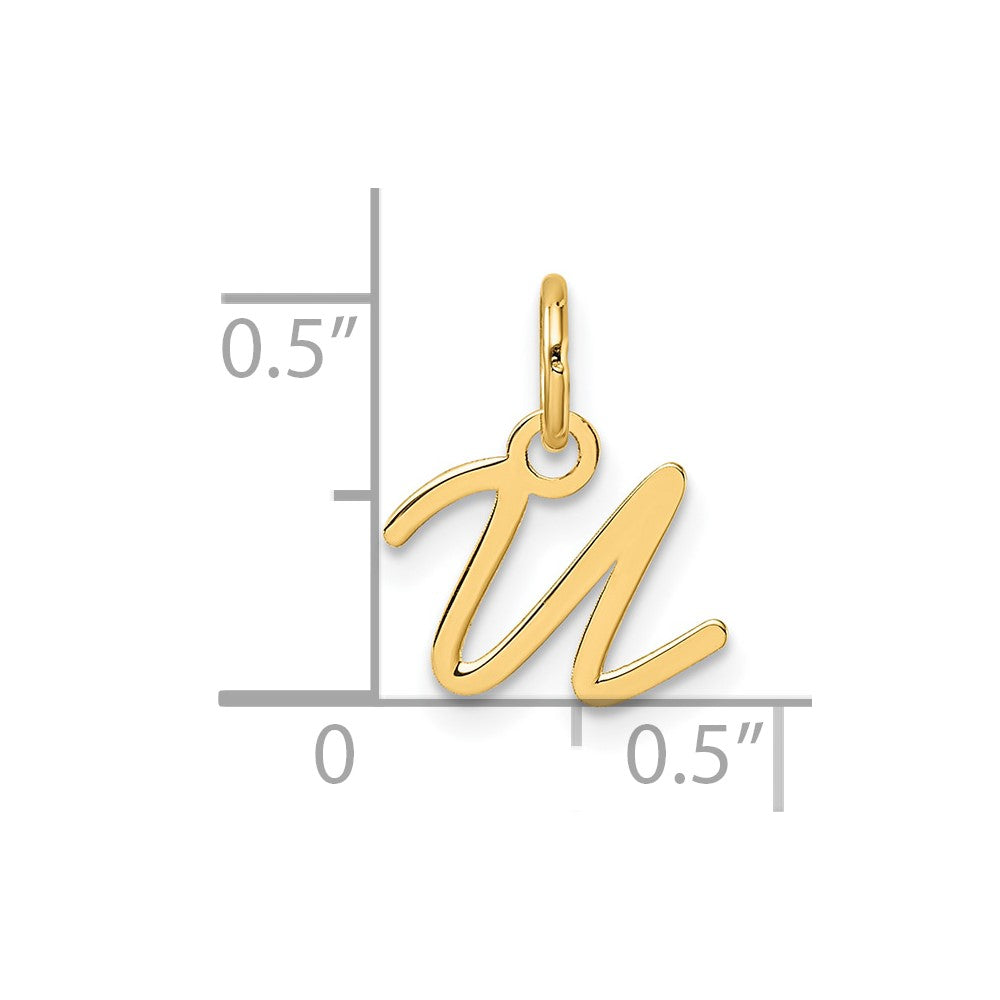 14K Gold Small Script Letter "U" Initial Pendant - Charlie & Co. Jewelry