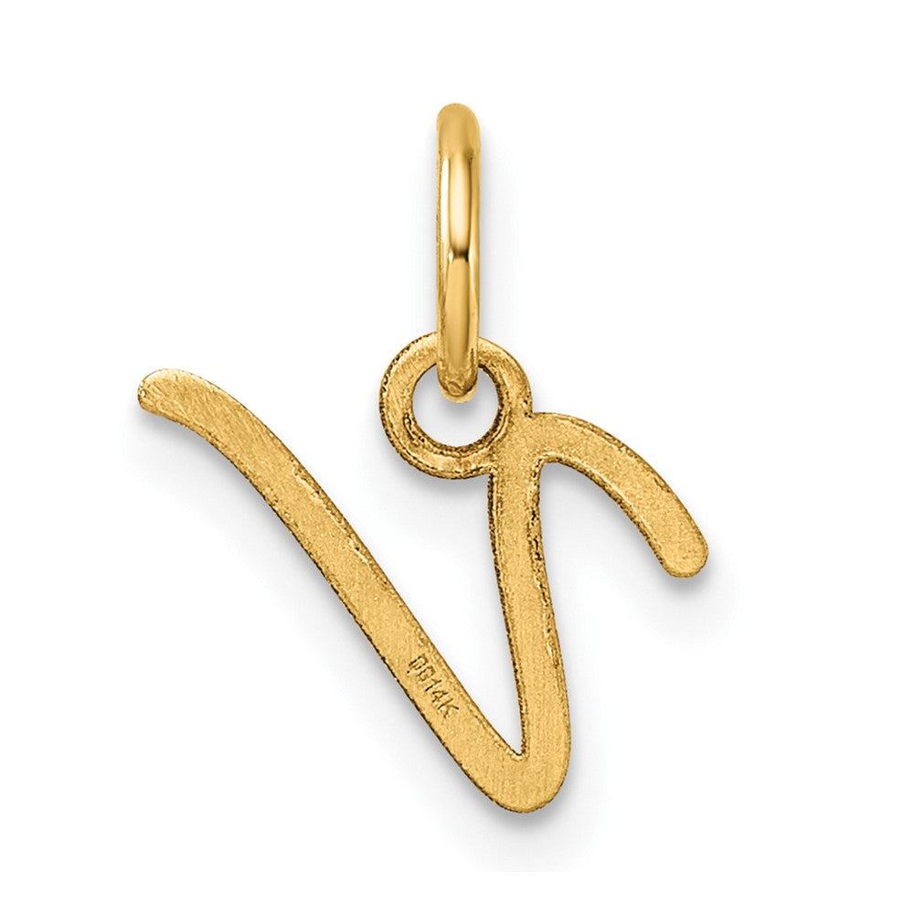 14K Gold Small Script Letter "V" Initial Pendant - Charlie & Co. Jewelry