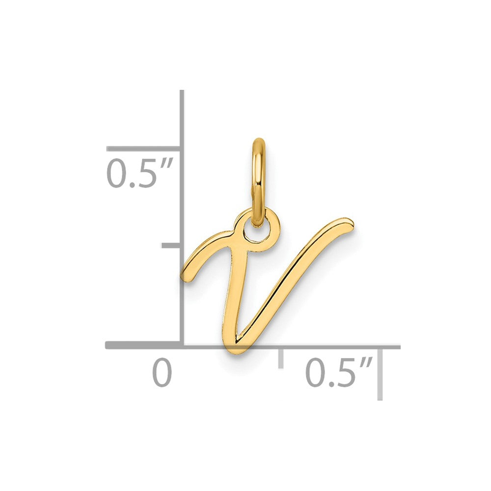 14K Gold Small Script Letter "V" Initial Pendant - Charlie & Co. Jewelry