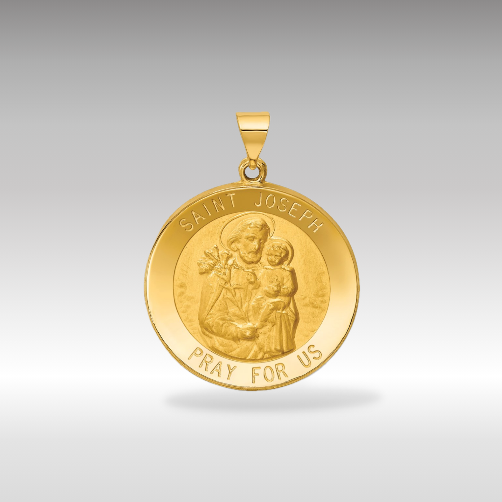 14K Gold Polished & Satin St. Joseph Medal Hollow Pendant - Charlie & Co. Jewelry