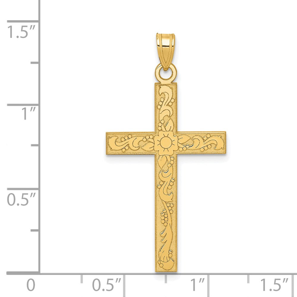 Charlie & Co Jewelry | 14k Etched Floral Cross Pendant - Model XR139