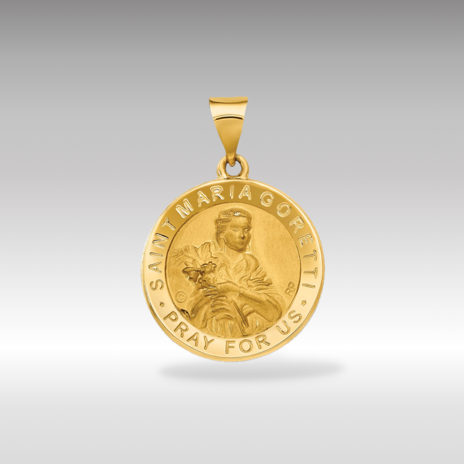 14K Gold St. Maria Goretti Hollow Medal Pendant - Charlie & Co. Jewelry