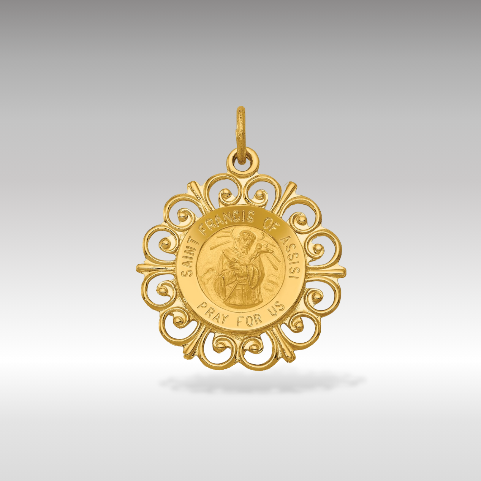 14K Gold Ornate Saint Francis of Assisi Medal Pendant - Charlie & Co. Jewelry
