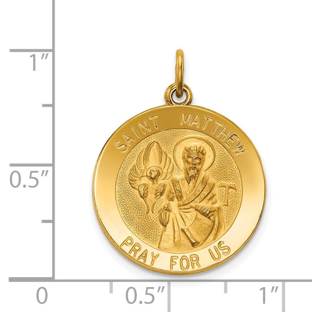 14K Gold St. Matthew Solid Medal Pendant - Charlie & Co. Jewelry