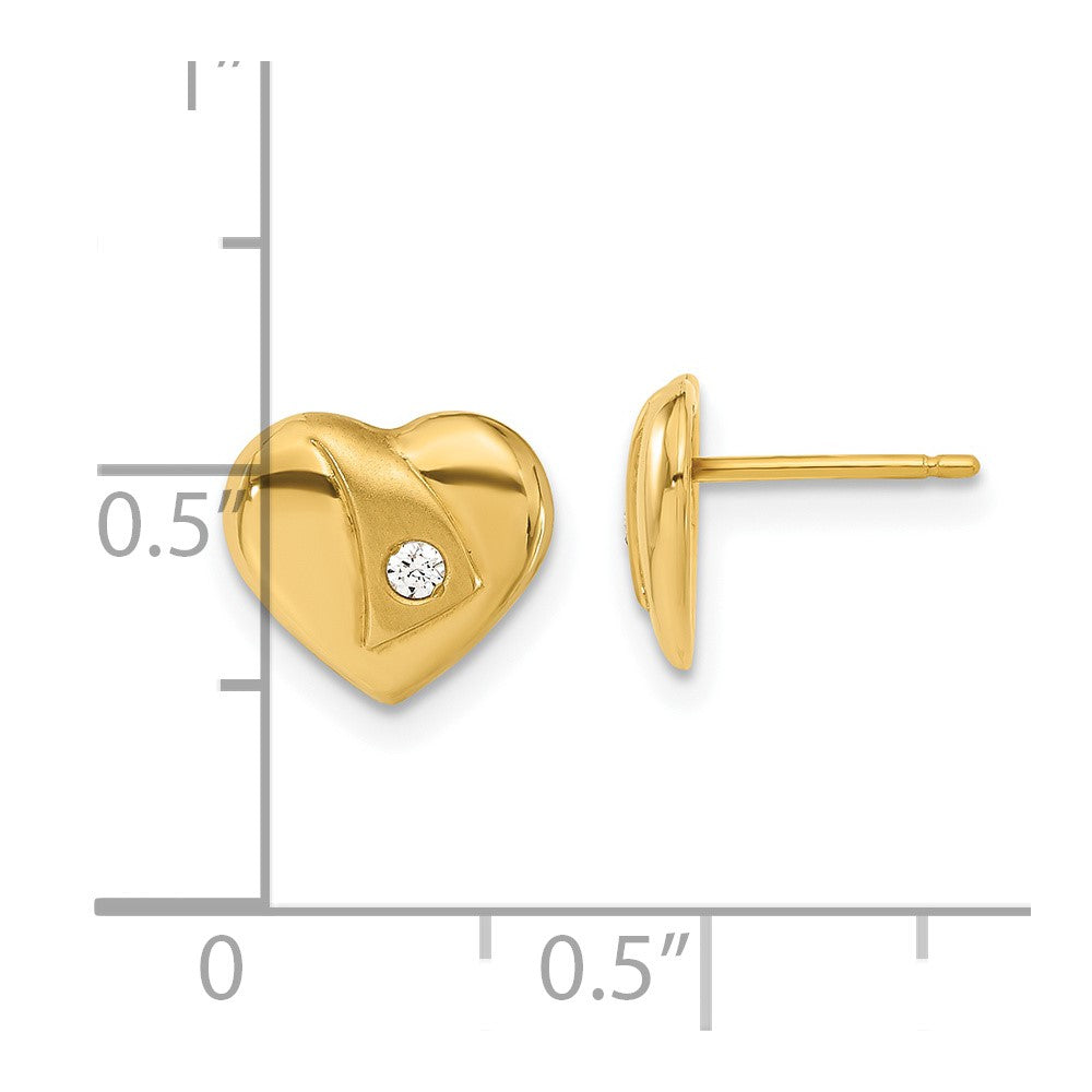 Gold Polished and Satin CZ Heart Post Earrings - Model XY852 - Charlie & Co. Jewelry