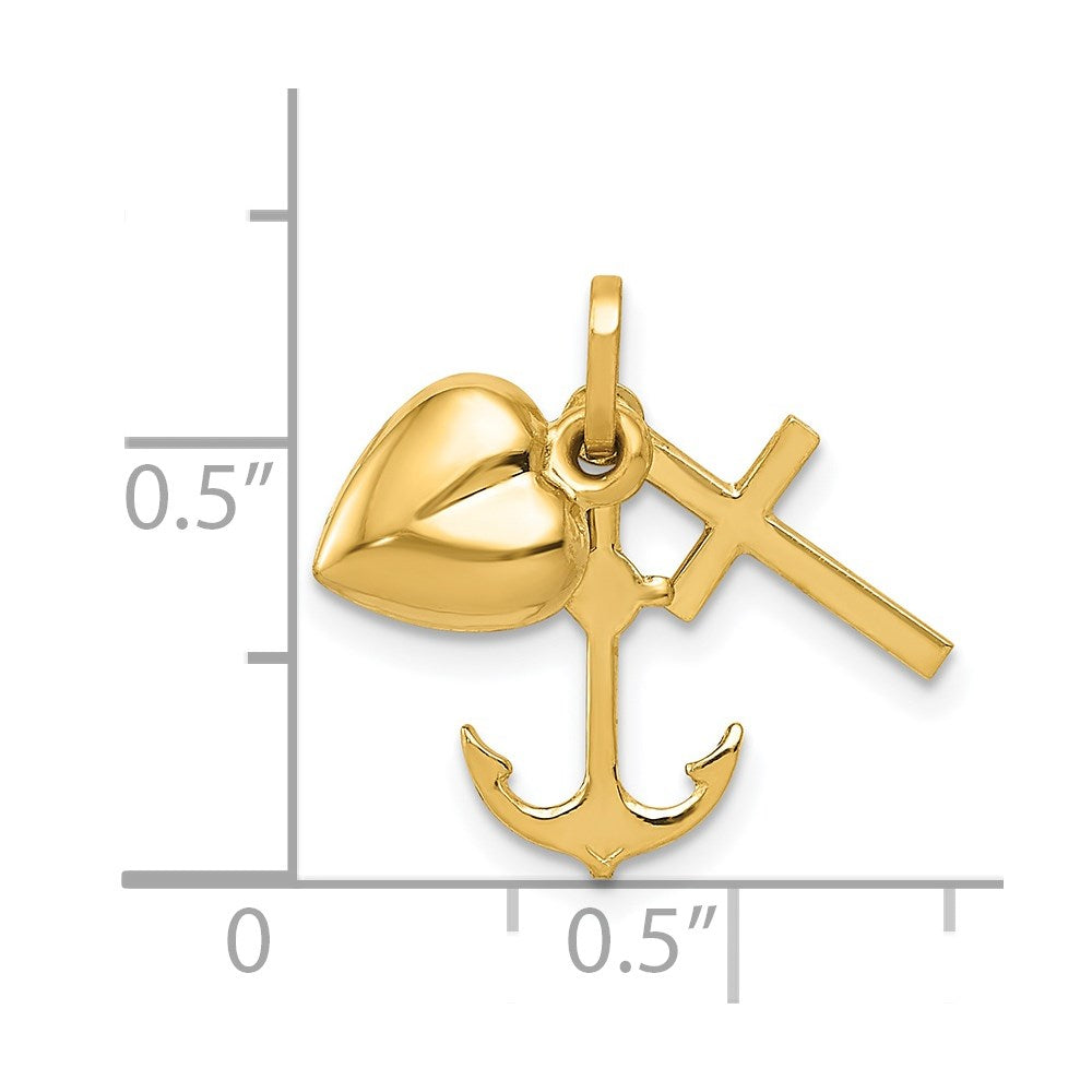 Gold Polished Heart, Cross & Anchor Necklace Pendant Model-YC1067 - Charlie & Co. Jewelry