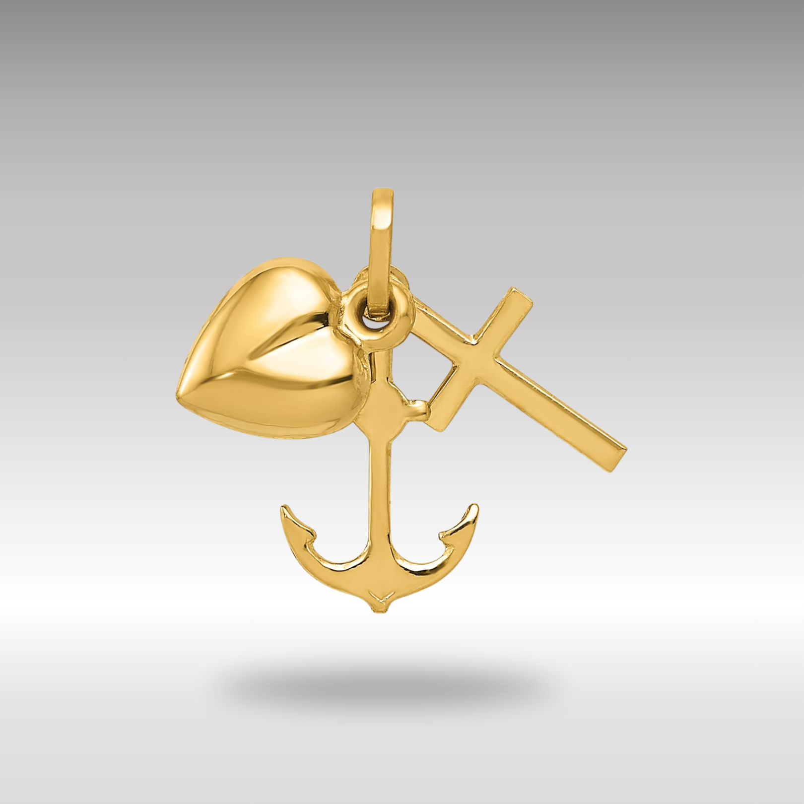 Gold Polished Heart, Cross & Anchor Necklace Pendant Model-YC1067 - Charlie & Co. Jewelry