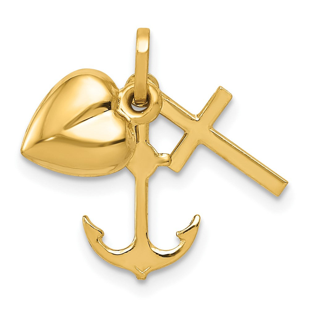 Gold Polished Heart, Cross & Anchor Necklace Pendant Model-YC1067 - Charlie & Co. Jewelry