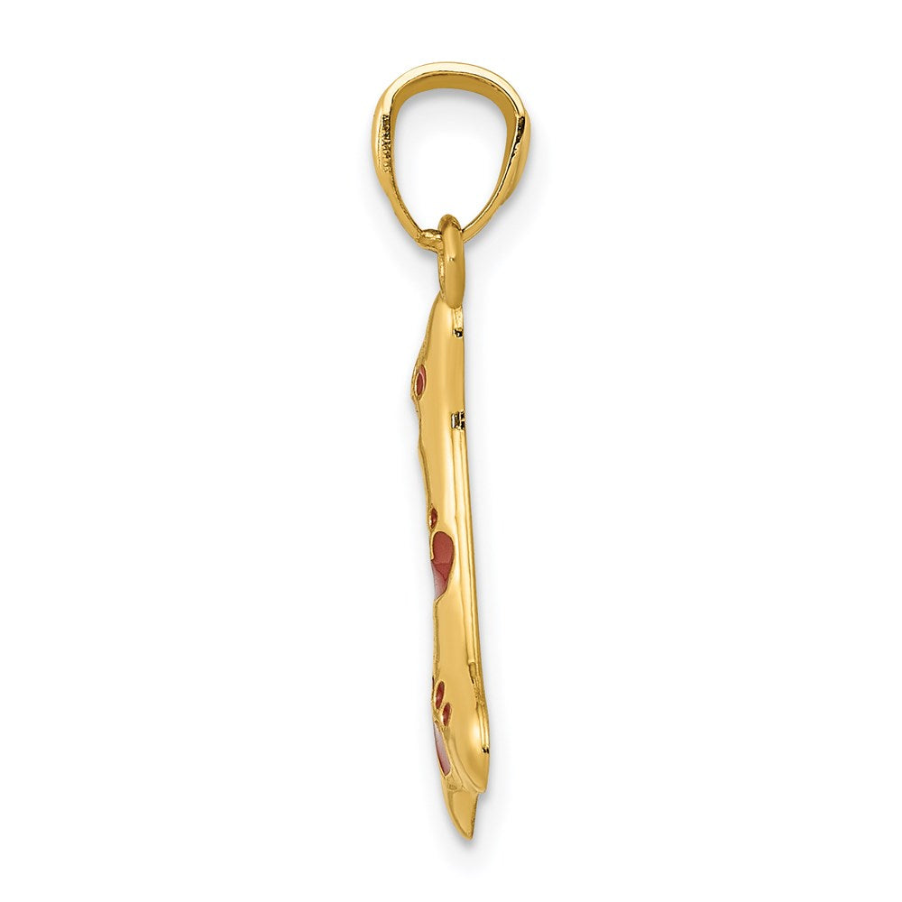 14K Yellow Gold Dog Bone Pendant with Red Enamel Paw Prints - Charlie & Co. Jewelry