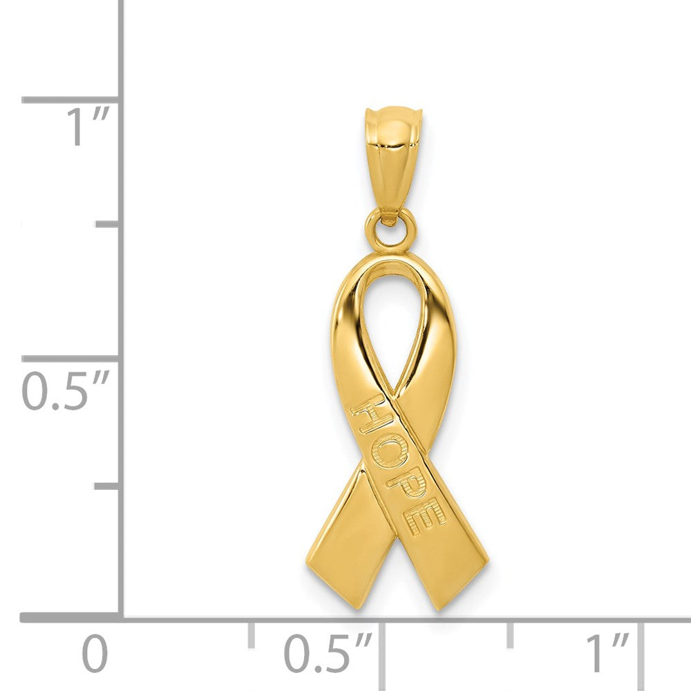 14K Gold Polished 'HOPE' Ribbon Necklace Pendant - Charlie & Co. Jewelry
