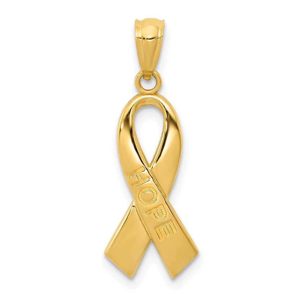 14K Gold Polished 'HOPE' Ribbon Necklace Pendant - Charlie & Co. Jewelry