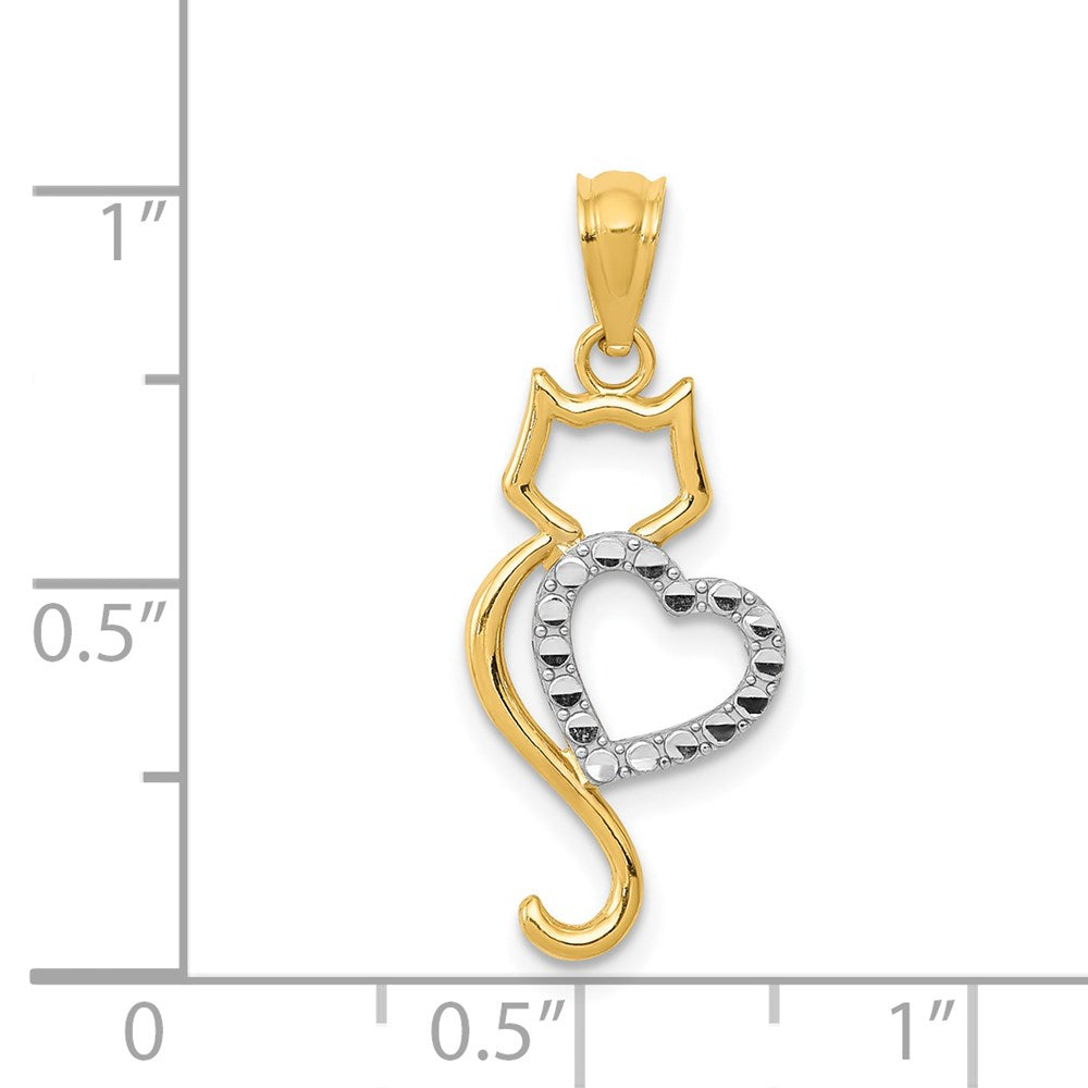 14K Gold Polished Cat with Heart Pendant - Charlie & Co. Jewelry