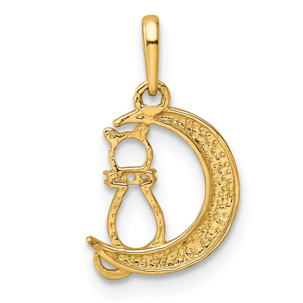 14k Gold CZ Cat and Moon Necklace Pendant - Charlie & Co. Jewelry