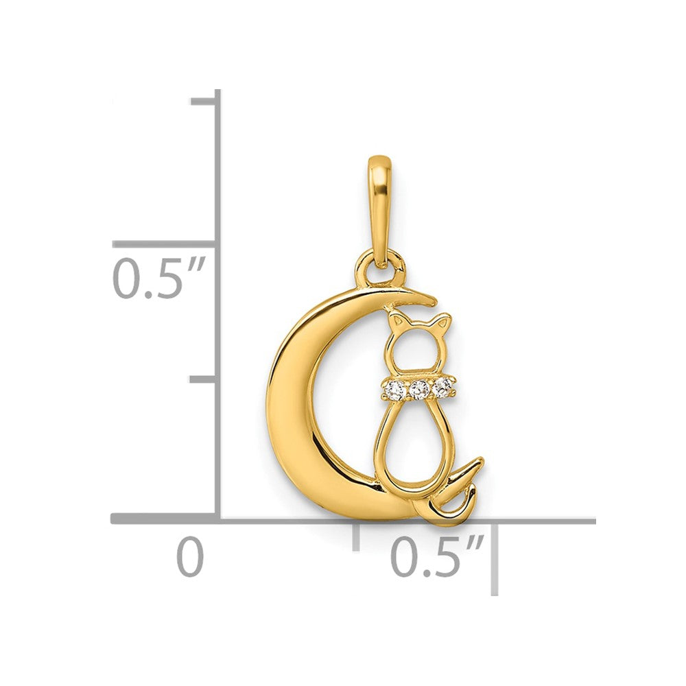 14k Gold CZ Cat and Moon Necklace Pendant - Charlie & Co. Jewelry