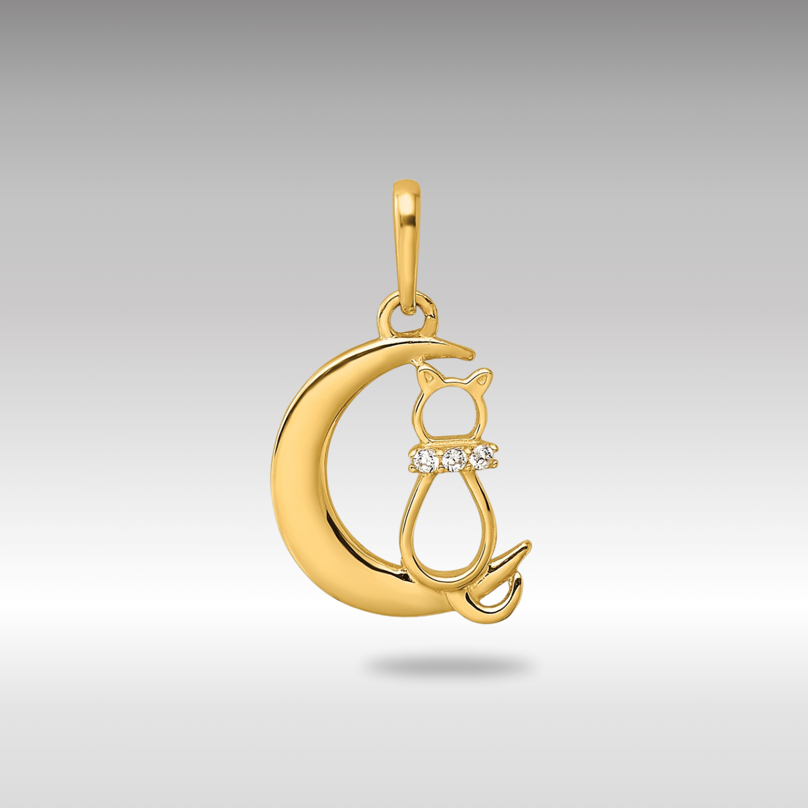 Gold CZ Cat and Moon Necklace Pendant - Charlie & Co. Jewelry
