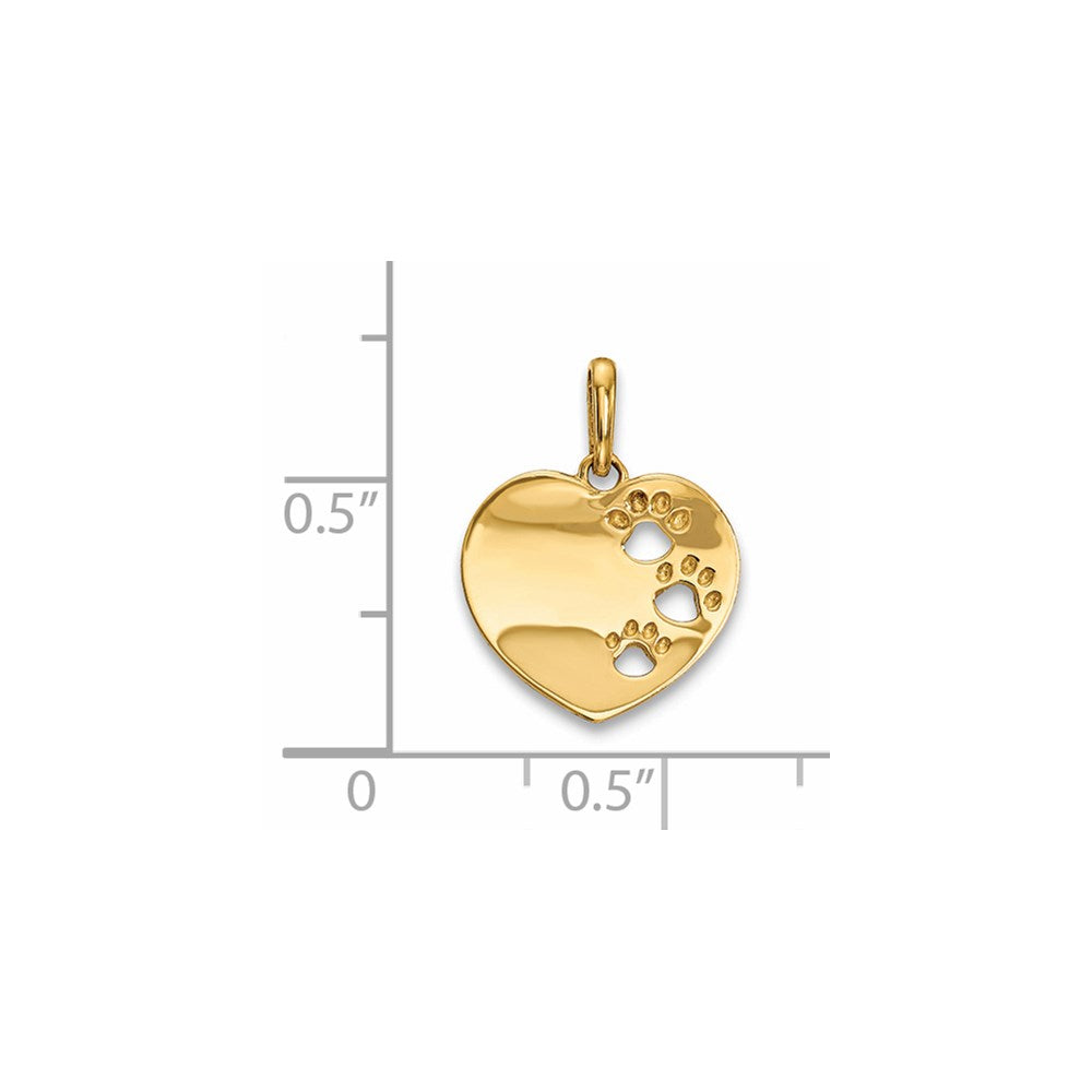 14k Gold Heart Necklace Pendant with Paw Prints - Charlie & Co. Jewelry