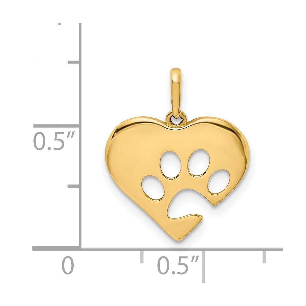 14K Gold Polished Heart with Paw Print Pendant - Charlie & Co. Jewelry