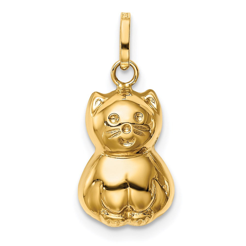 14K Gold Satin and Polished 3D Cat Pendant - Charlie & Co. Jewelry