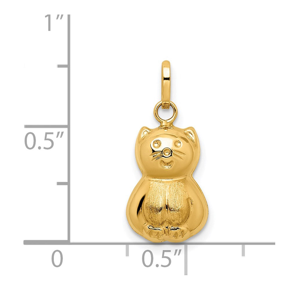 14K Gold Satin and Polished 3D Cat Pendant - Charlie & Co. Jewelry