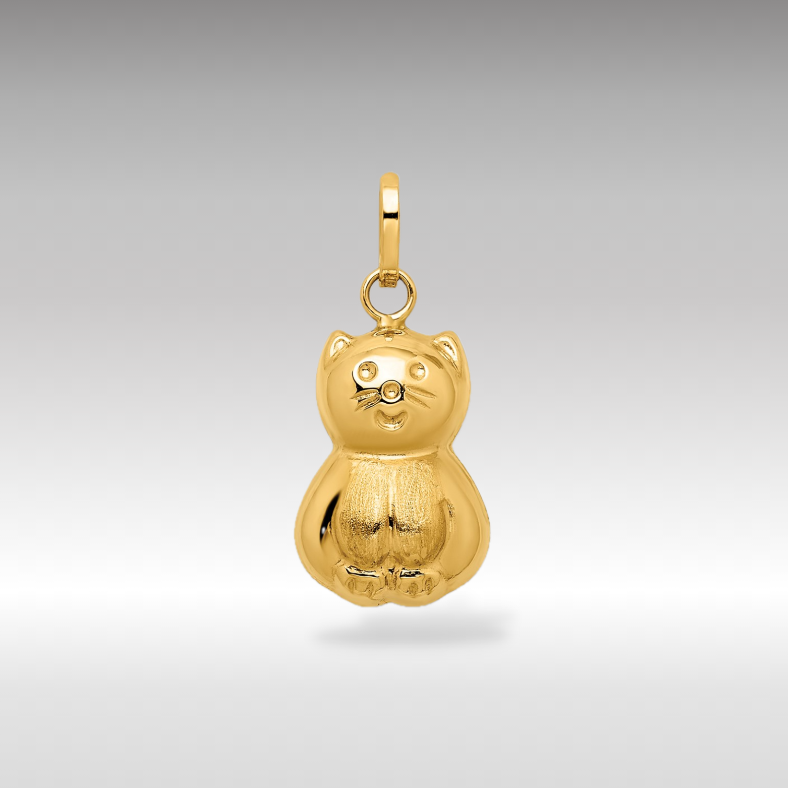 14K Gold Satin and Polished 3D Cat Pendant - Charlie & Co. Jewelry
