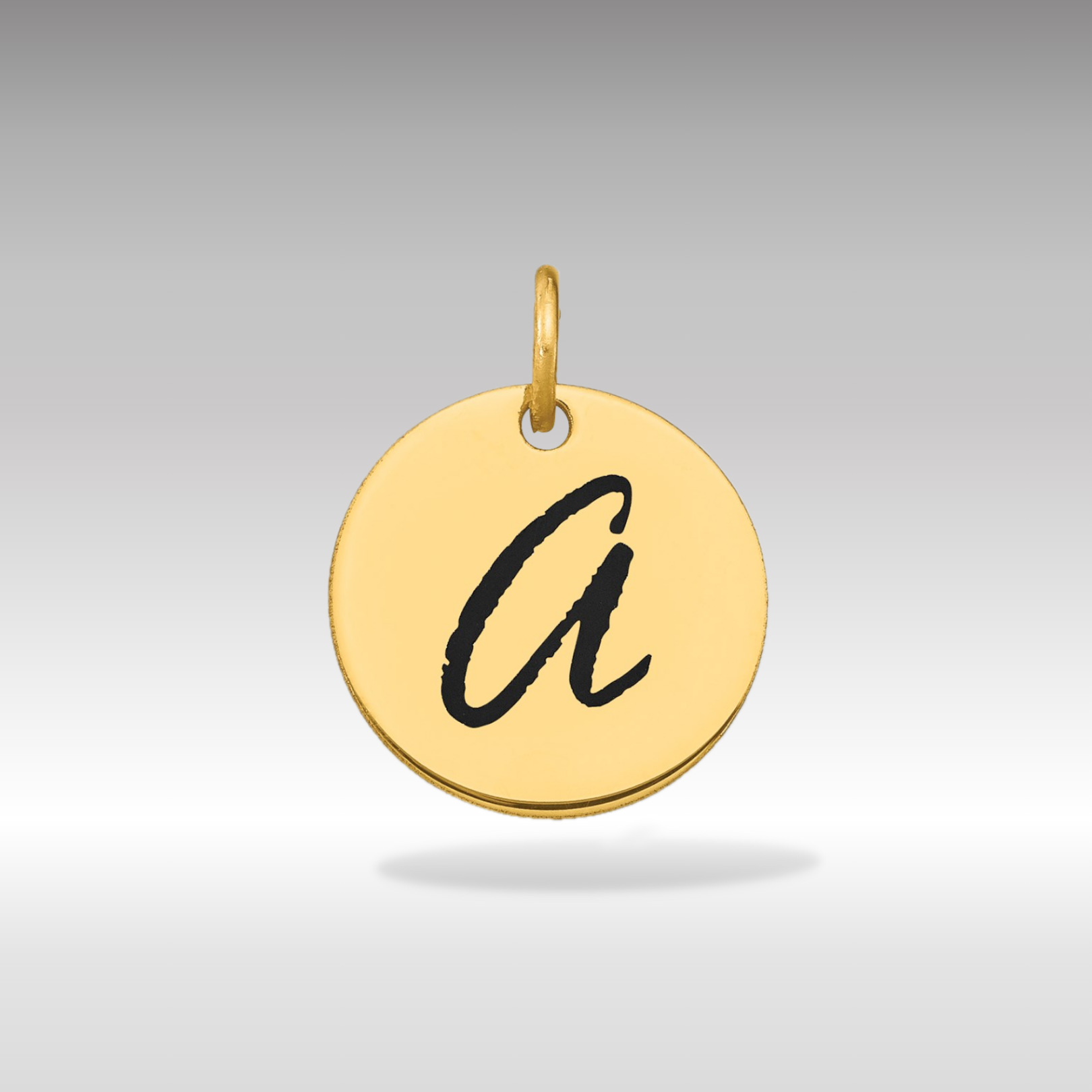 14K Gold Script Letter 'a' Circular Charm with Black Enamel - Charlie & Co. Jewelry