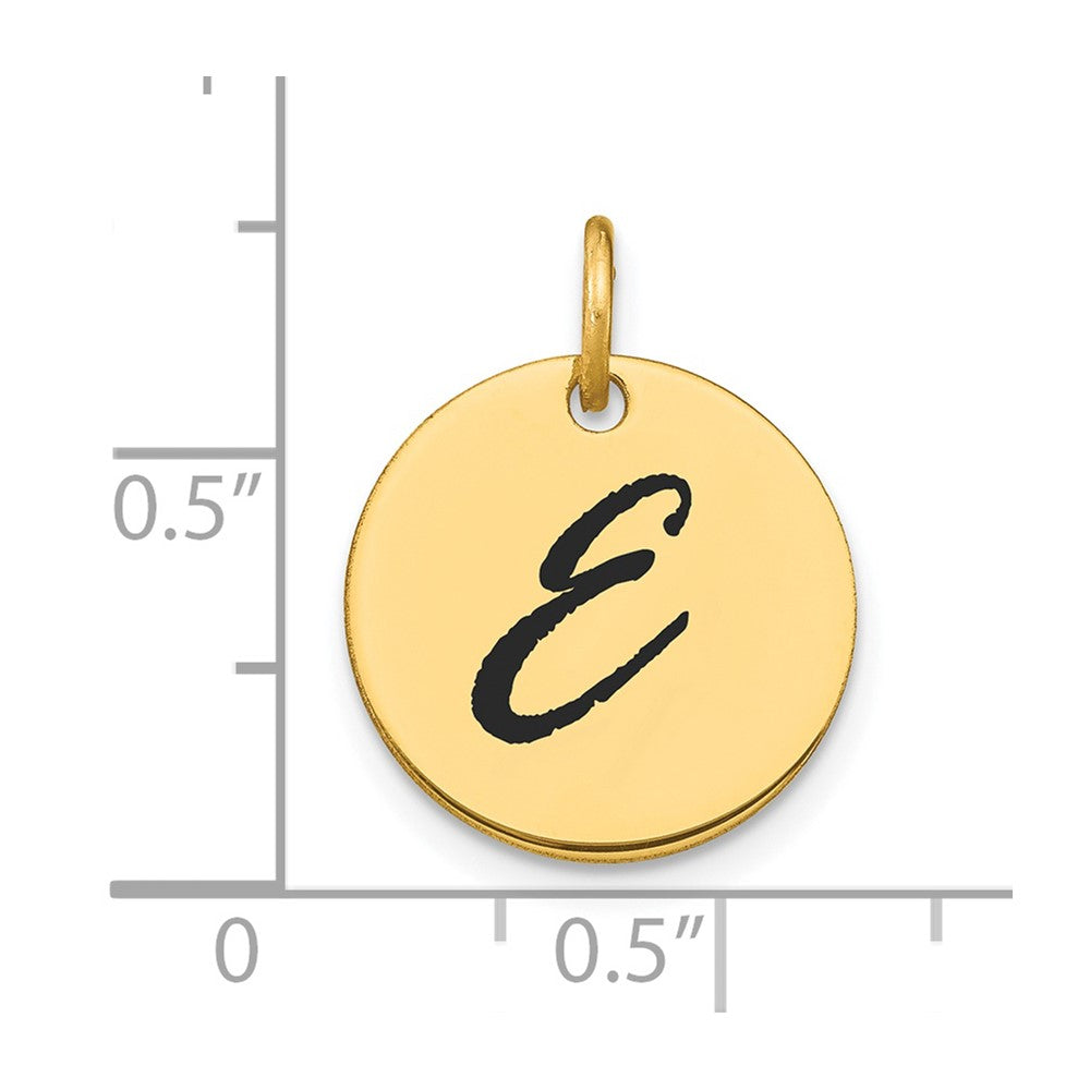 14K Gold Script Letter 'E' Circular Charm with Black Enamel - Charlie & Co. Jewelry