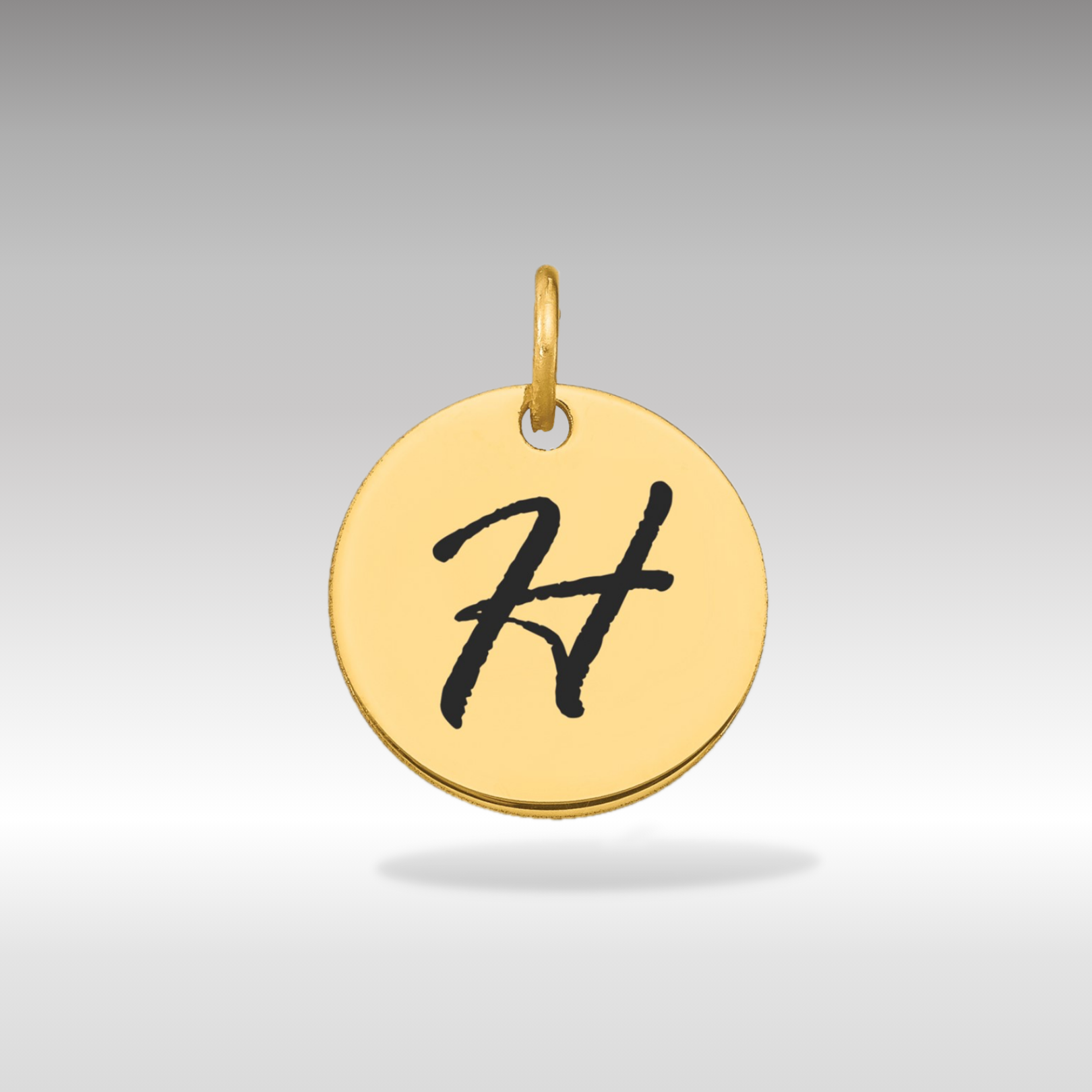 14K Gold Script Letter 'H' Circular Charm with Black Enamel - Charlie & Co. Jewelry