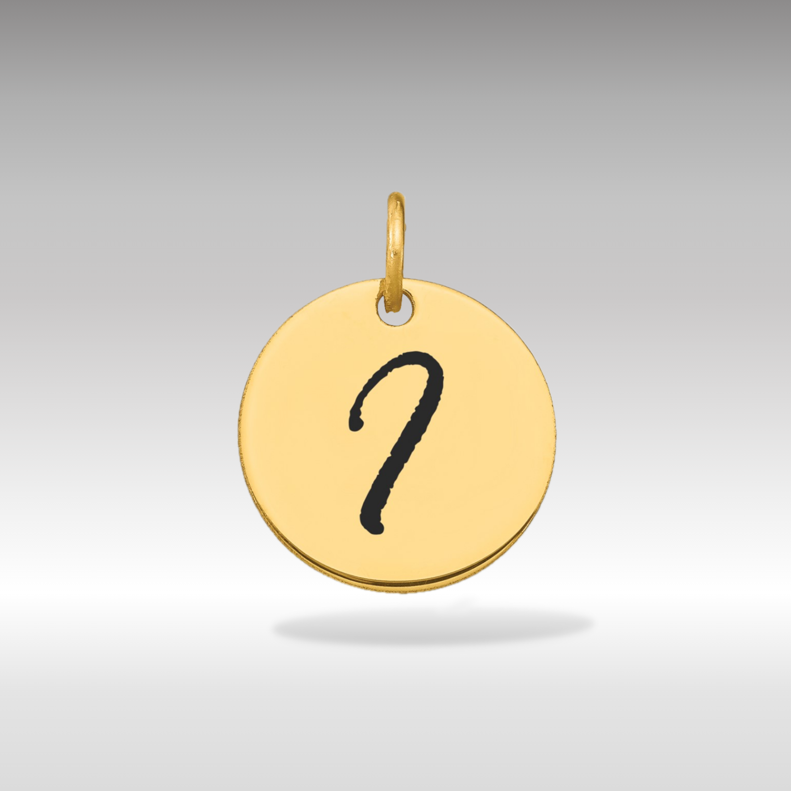 14K Gold Script Letter 'I' Circular Charm with Black Enamel - Charlie & Co. Jewelry